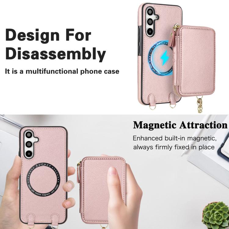 For Samsung Galaxy A54 5G AwQuer 2 in 1 Crossbody Zipper Wallet Leather Back Phone Case