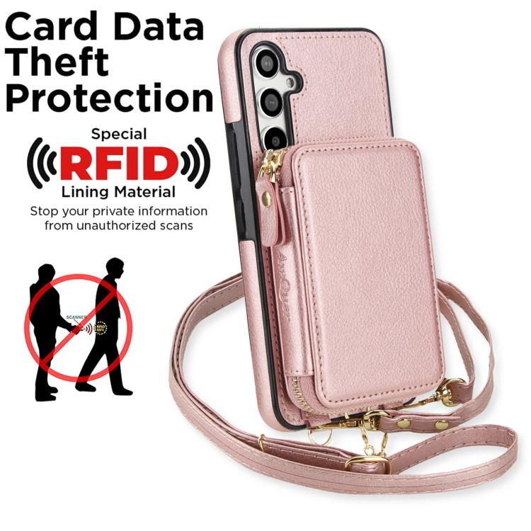 For Samsung Galaxy A54 5G AwQuer 2 in 1 Crossbody Zipper Wallet Leather Back Phone Case
