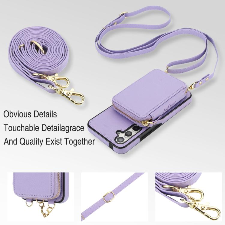 For Samsung Galaxy A54 5G AwQuer 2 in 1 Crossbody Zipper Wallet Leather Back Phone Case