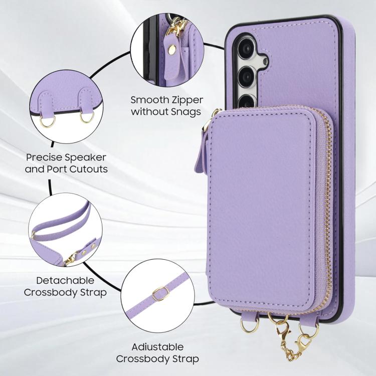For Samsung Galaxy A54 5G AwQuer 2 in 1 Crossbody Zipper Wallet Leather Back Phone Case