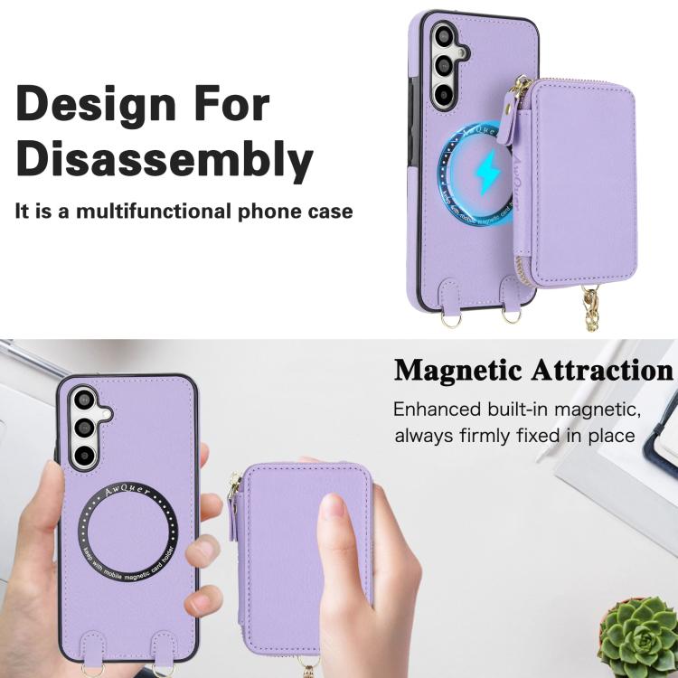 For Samsung Galaxy A54 5G AwQuer 2 in 1 Crossbody Zipper Wallet Leather Back Phone Case
