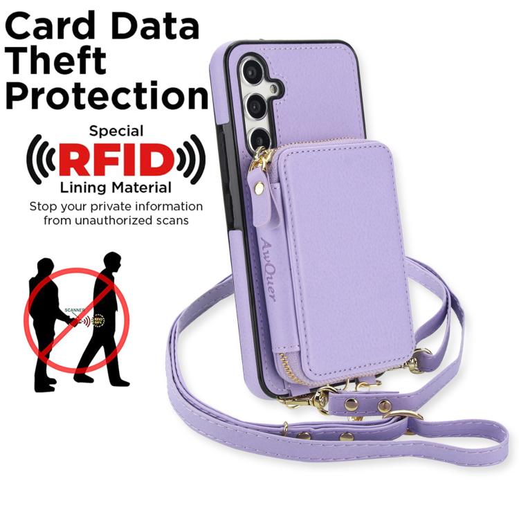 For Samsung Galaxy A54 5G AwQuer 2 in 1 Crossbody Zipper Wallet Leather Back Phone Case