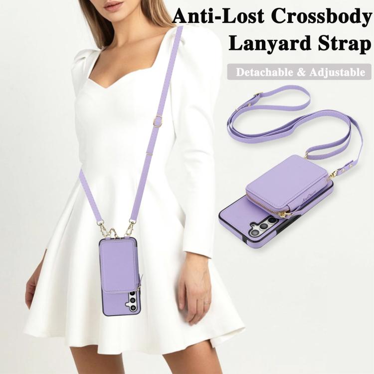 For Samsung Galaxy A54 5G AwQuer 2 in 1 Crossbody Zipper Wallet Leather Back Phone Case