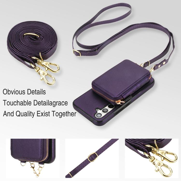 For Samsung Galaxy A54 5G AwQuer 2 in 1 Crossbody Zipper Wallet Leather Back Phone Case