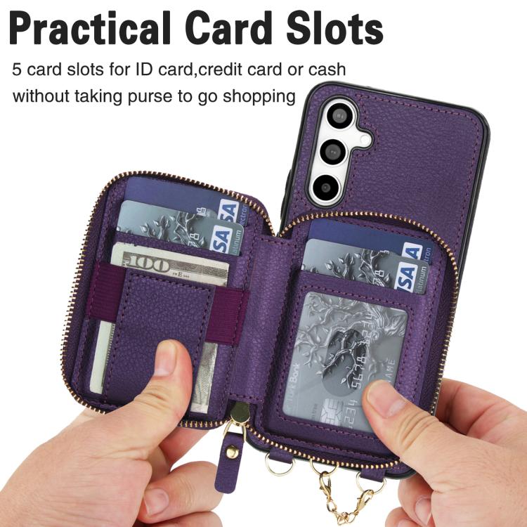 For Samsung Galaxy A54 5G AwQuer 2 in 1 Crossbody Zipper Wallet Leather Back Phone Case