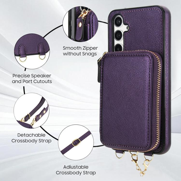 For Samsung Galaxy A54 5G AwQuer 2 in 1 Crossbody Zipper Wallet Leather Back Phone Case