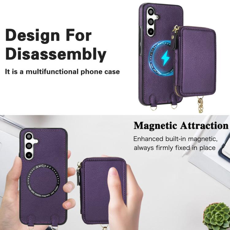 For Samsung Galaxy A54 5G AwQuer 2 in 1 Crossbody Zipper Wallet Leather Back Phone Case