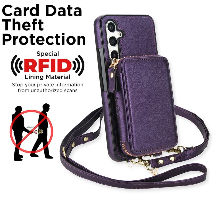 For Samsung Galaxy A54 5G AwQuer 2 in 1 Crossbody Zipper Wallet Leather Back Phone Case