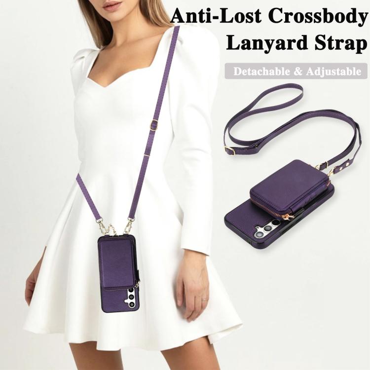 For Samsung Galaxy A54 5G AwQuer 2 in 1 Crossbody Zipper Wallet Leather Back Phone Case