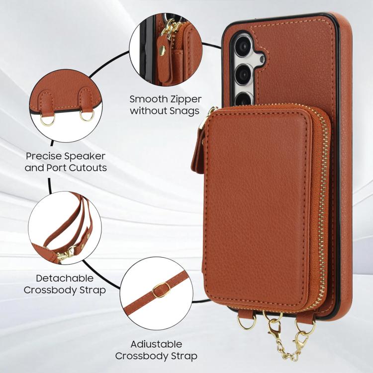 For Samsung Galaxy A54 5G AwQuer 2 in 1 Crossbody Zipper Wallet Leather Back Phone Case