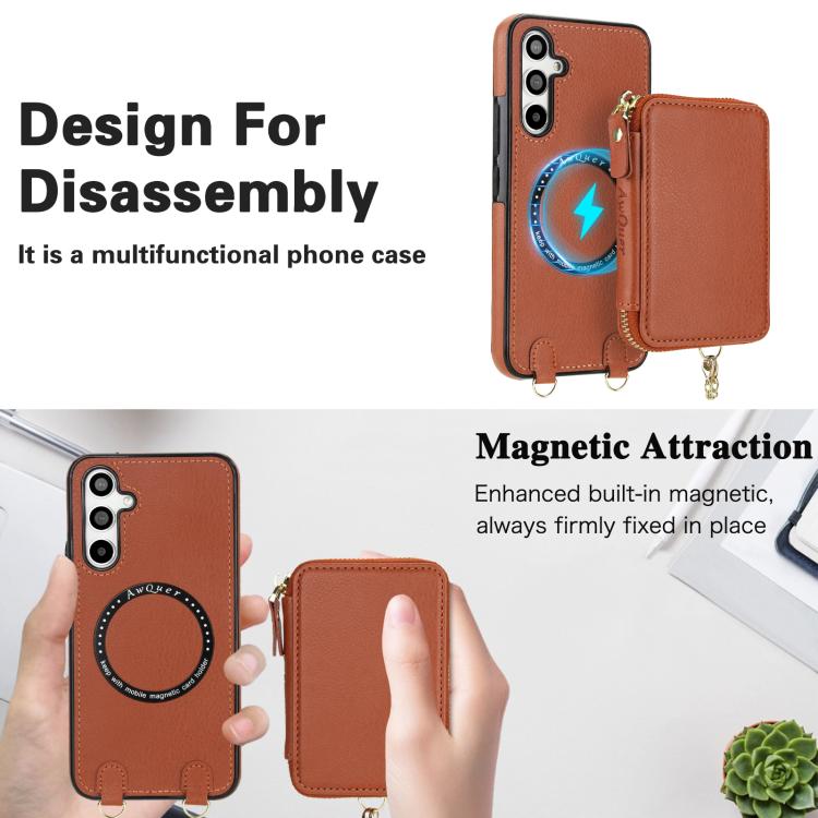 For Samsung Galaxy A54 5G AwQuer 2 in 1 Crossbody Zipper Wallet Leather Back Phone Case