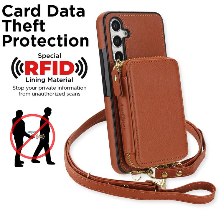 For Samsung Galaxy A54 5G AwQuer 2 in 1 Crossbody Zipper Wallet Leather Back Phone Case