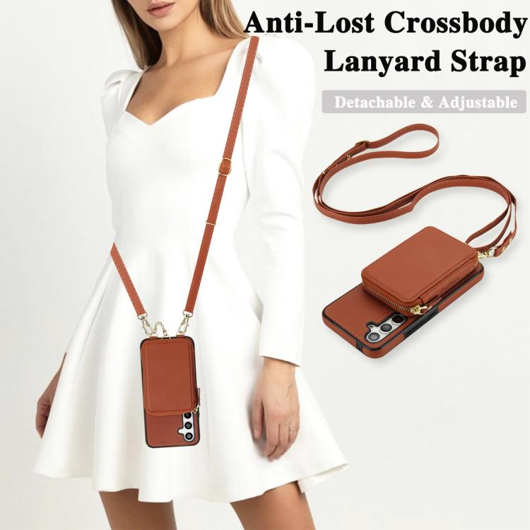 For Samsung Galaxy A54 5G AwQuer 2 in 1 Crossbody Zipper Wallet Leather Back Phone Case