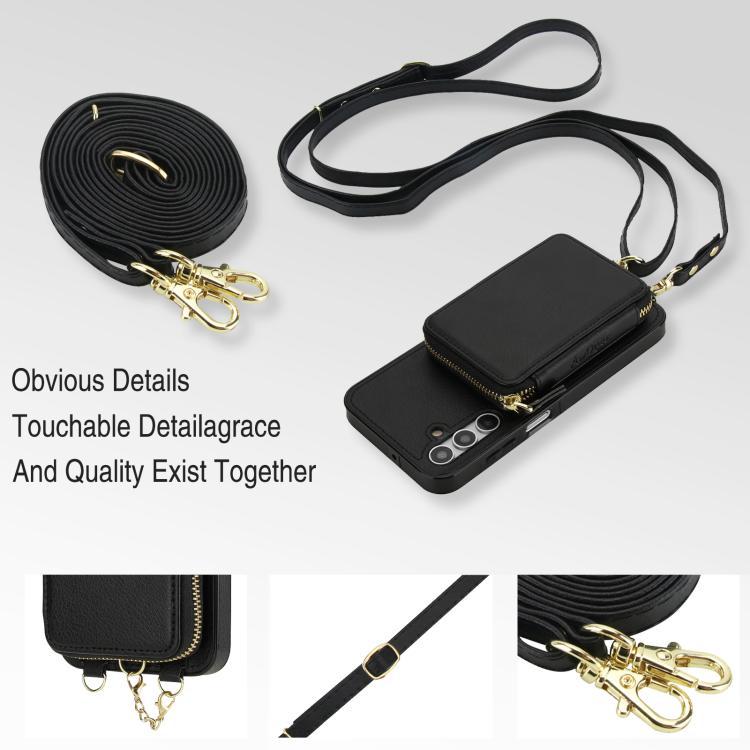 For Samsung Galaxy A15 4G / 5G AwQuer 2 in 1 Crossbody Zipper Wallet Leather Back Phone Case