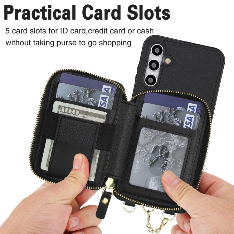 For Samsung Galaxy A15 4G / 5G AwQuer 2 in 1 Crossbody Zipper Wallet Leather Back Phone Case
