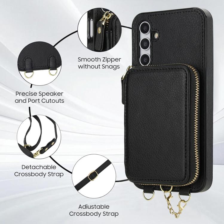 For Samsung Galaxy A15 4G / 5G AwQuer 2 in 1 Crossbody Zipper Wallet Leather Back Phone Case