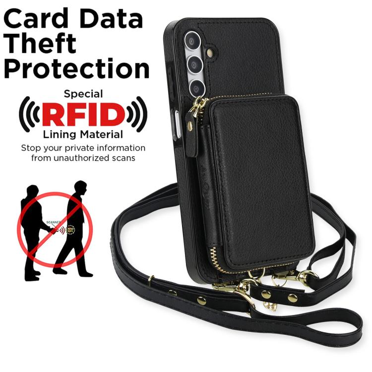 For Samsung Galaxy A15 4G / 5G AwQuer 2 in 1 Crossbody Zipper Wallet Leather Back Phone Case