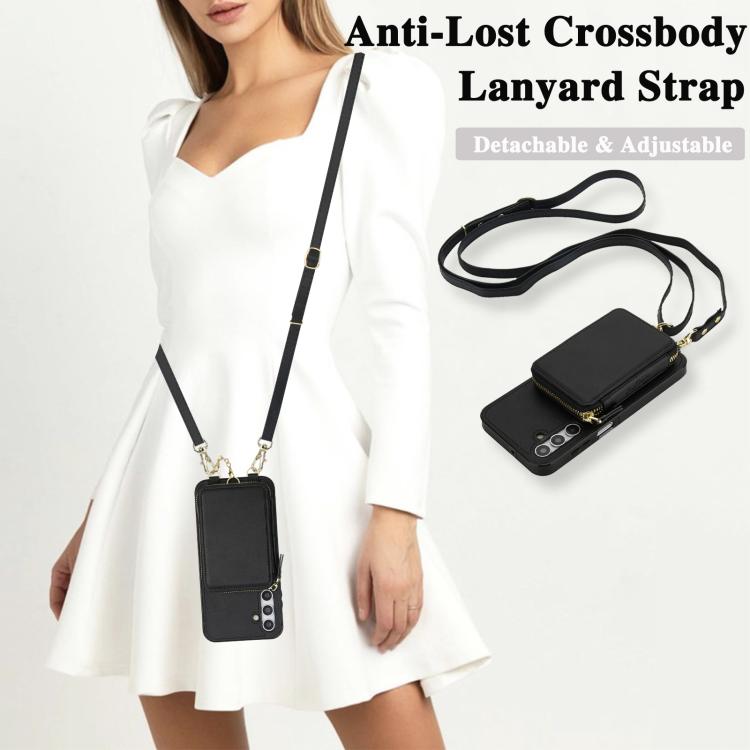 For Samsung Galaxy A15 4G / 5G AwQuer 2 in 1 Crossbody Zipper Wallet Leather Back Phone Case