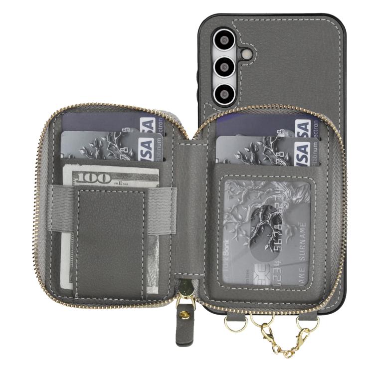 For Samsung Galaxy A15 4G / 5G AwQuer 2 in 1 Crossbody Zipper Wallet Leather Back Phone Case