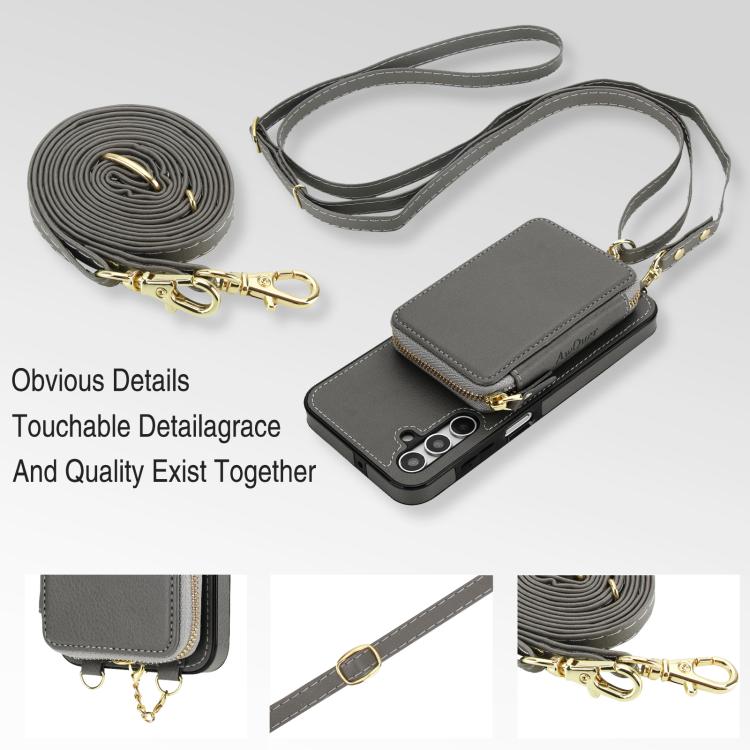 For Samsung Galaxy A15 4G / 5G AwQuer 2 in 1 Crossbody Zipper Wallet Leather Back Phone Case