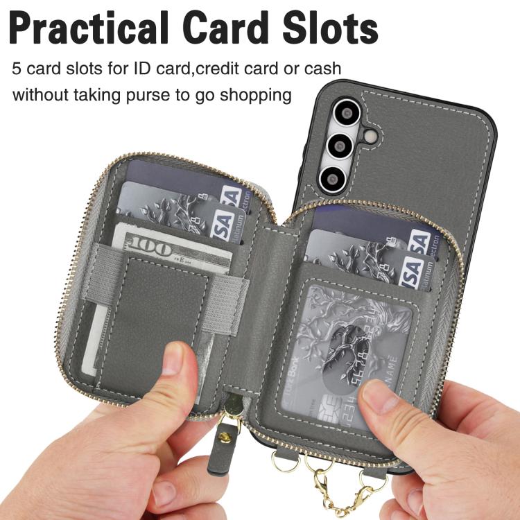 For Samsung Galaxy A15 4G / 5G AwQuer 2 in 1 Crossbody Zipper Wallet Leather Back Phone Case