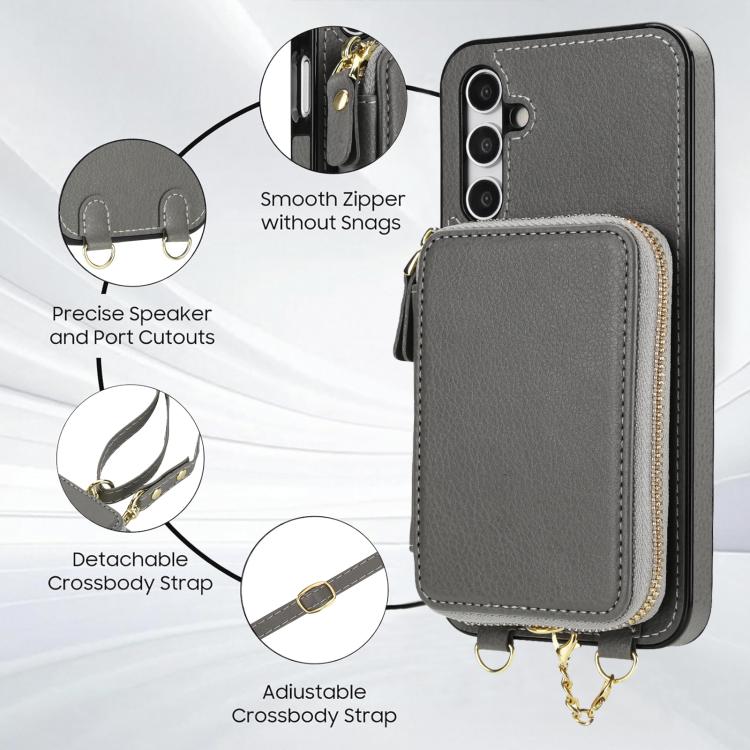 For Samsung Galaxy A15 4G / 5G AwQuer 2 in 1 Crossbody Zipper Wallet Leather Back Phone Case