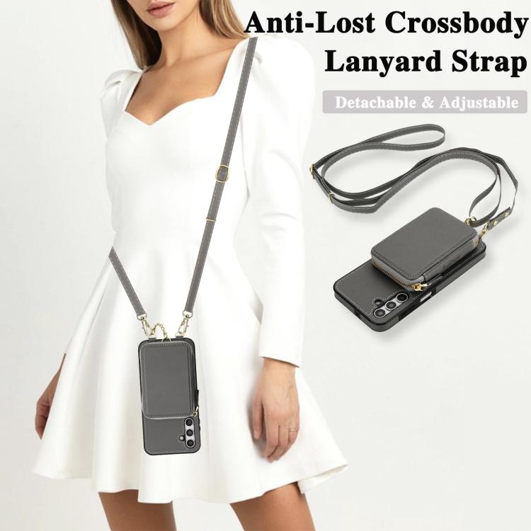 For Samsung Galaxy A15 4G / 5G AwQuer 2 in 1 Crossbody Zipper Wallet Leather Back Phone Case