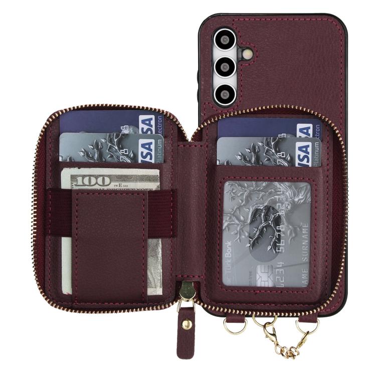 For Samsung Galaxy A15 4G / 5G AwQuer 2 in 1 Crossbody Zipper Wallet Leather Back Phone Case
