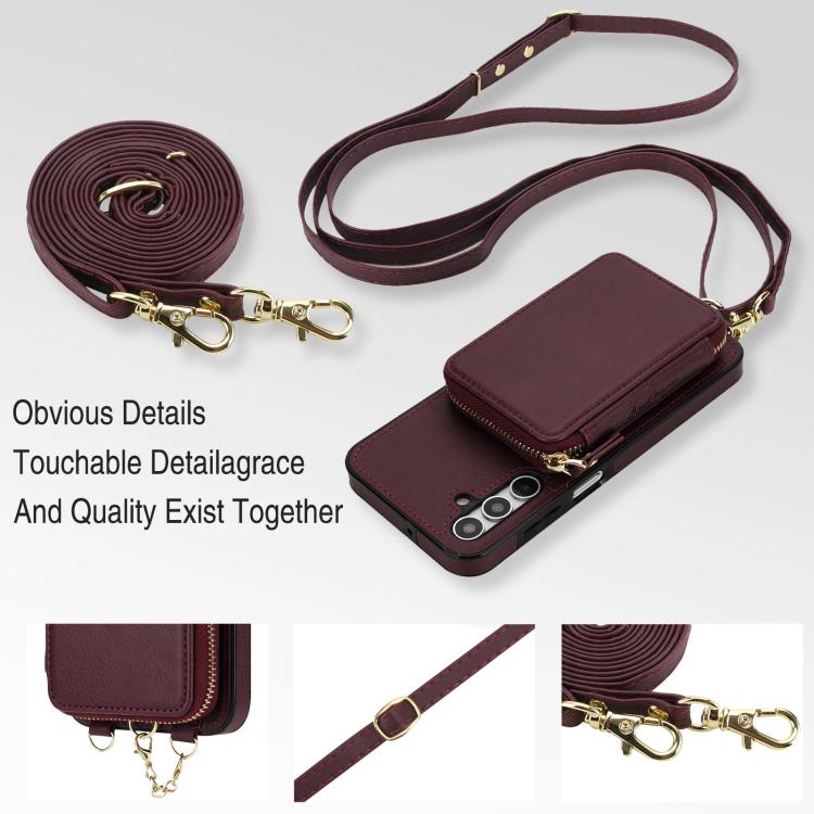 For Samsung Galaxy A15 4G / 5G AwQuer 2 in 1 Crossbody Zipper Wallet Leather Back Phone Case