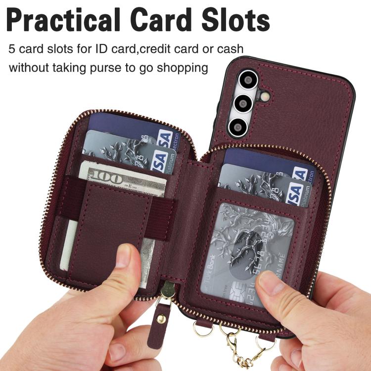 For Samsung Galaxy A15 4G / 5G AwQuer 2 in 1 Crossbody Zipper Wallet Leather Back Phone Case