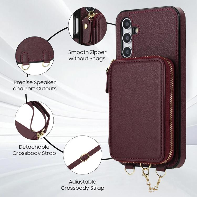 For Samsung Galaxy A15 4G / 5G AwQuer 2 in 1 Crossbody Zipper Wallet Leather Back Phone Case