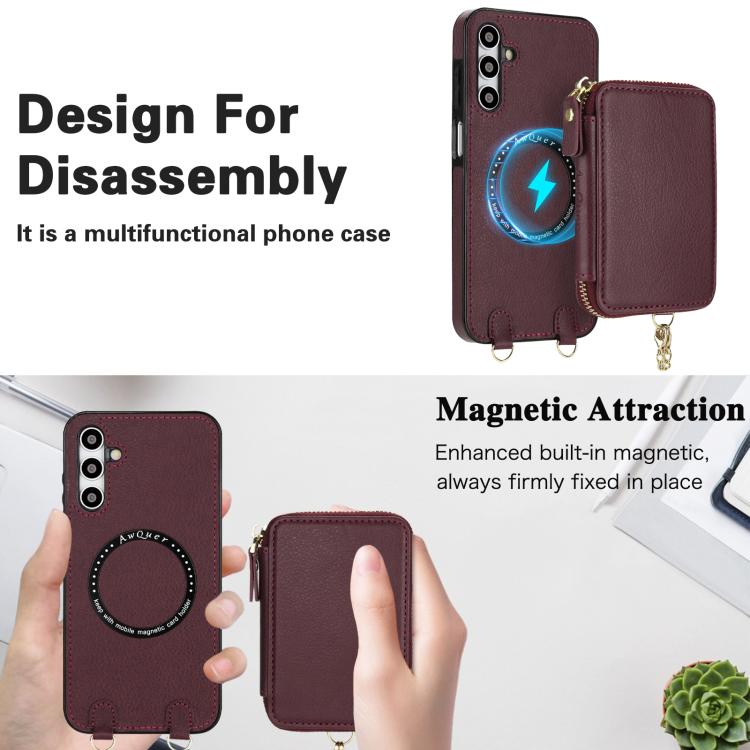 For Samsung Galaxy A15 4G / 5G AwQuer 2 in 1 Crossbody Zipper Wallet Leather Back Phone Case