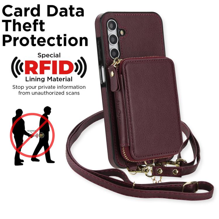 For Samsung Galaxy A15 4G / 5G AwQuer 2 in 1 Crossbody Zipper Wallet Leather Back Phone Case