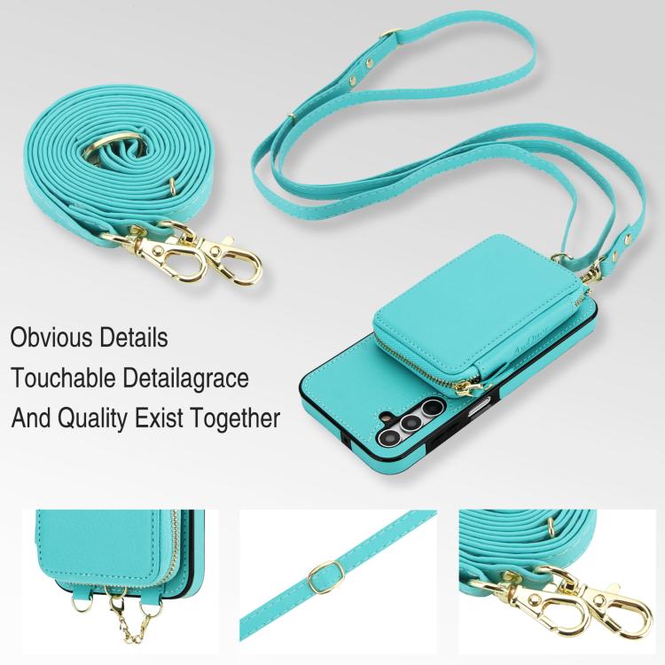 For Samsung Galaxy A15 4G / 5G AwQuer 2 in 1 Crossbody Zipper Wallet Leather Back Phone Case