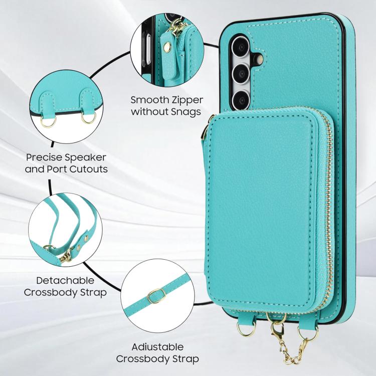 For Samsung Galaxy A15 4G / 5G AwQuer 2 in 1 Crossbody Zipper Wallet Leather Back Phone Case