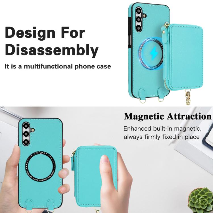 For Samsung Galaxy A15 4G / 5G AwQuer 2 in 1 Crossbody Zipper Wallet Leather Back Phone Case
