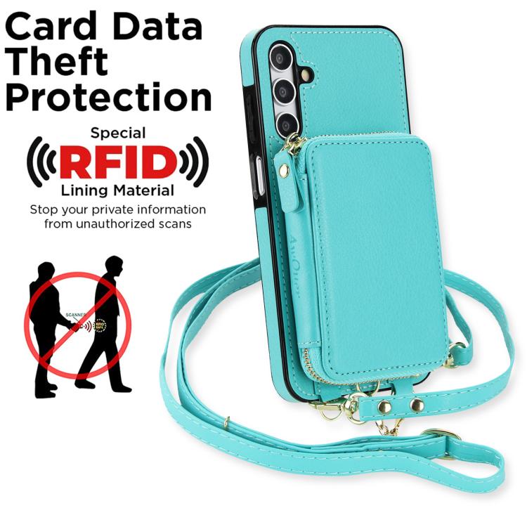 For Samsung Galaxy A15 4G / 5G AwQuer 2 in 1 Crossbody Zipper Wallet Leather Back Phone Case