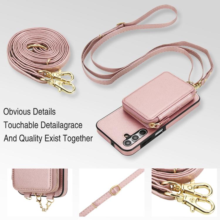 For Samsung Galaxy A15 4G / 5G AwQuer 2 in 1 Crossbody Zipper Wallet Leather Back Phone Case