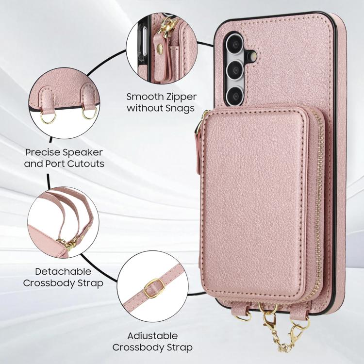 For Samsung Galaxy A15 4G / 5G AwQuer 2 in 1 Crossbody Zipper Wallet Leather Back Phone Case