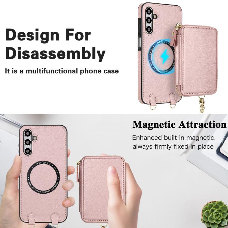 For Samsung Galaxy A15 4G / 5G AwQuer 2 in 1 Crossbody Zipper Wallet Leather Back Phone Case