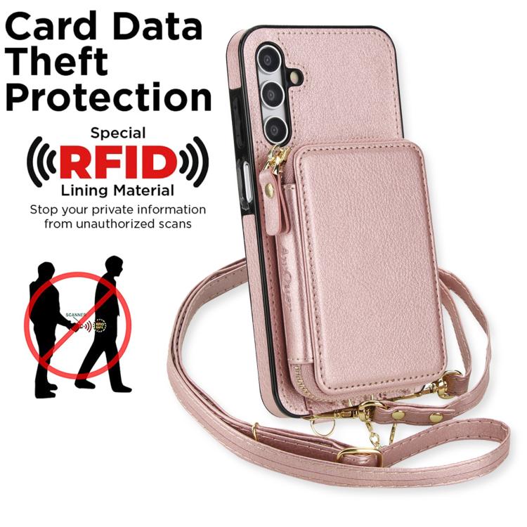 For Samsung Galaxy A15 4G / 5G AwQuer 2 in 1 Crossbody Zipper Wallet Leather Back Phone Case