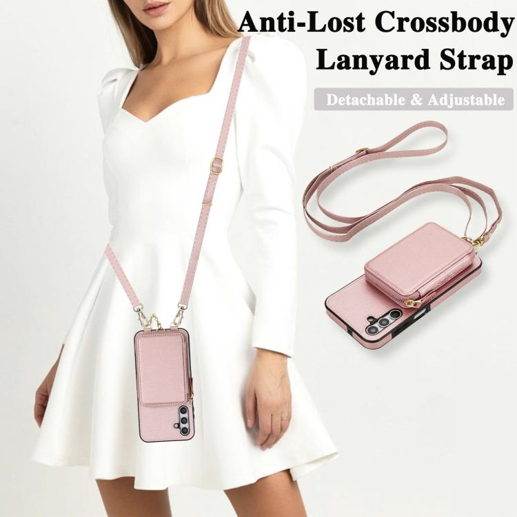 For Samsung Galaxy A15 4G / 5G AwQuer 2 in 1 Crossbody Zipper Wallet Leather Back Phone Case