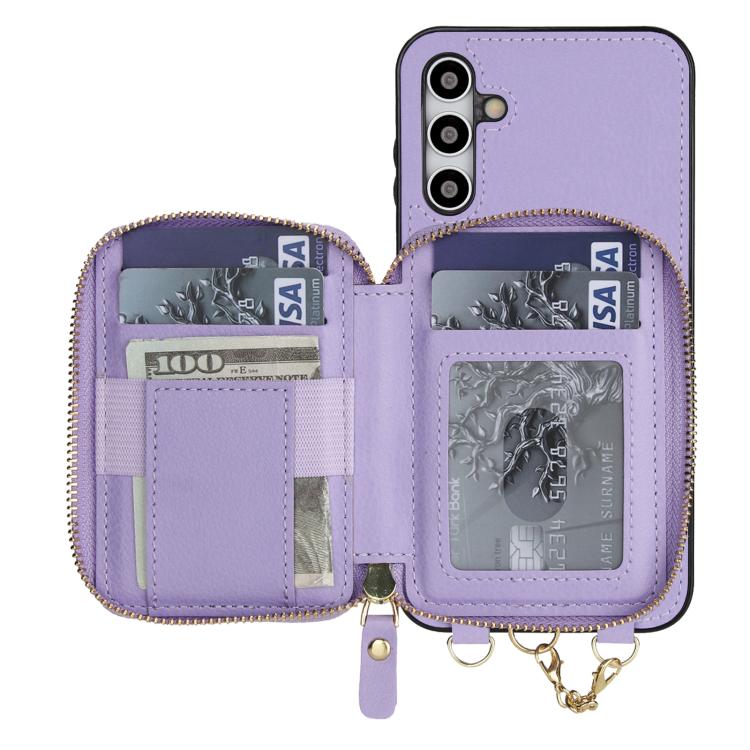 For Samsung Galaxy A15 4G / 5G AwQuer 2 in 1 Crossbody Zipper Wallet Leather Back Phone Case