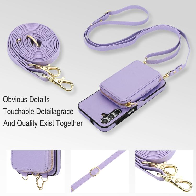 For Samsung Galaxy A15 4G / 5G AwQuer 2 in 1 Crossbody Zipper Wallet Leather Back Phone Case