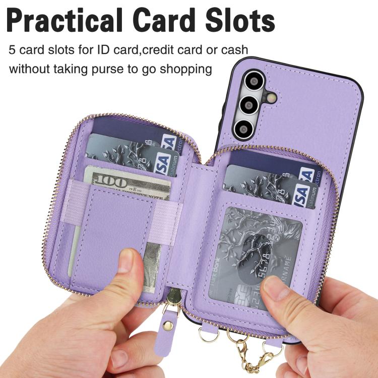 For Samsung Galaxy A15 4G / 5G AwQuer 2 in 1 Crossbody Zipper Wallet Leather Back Phone Case