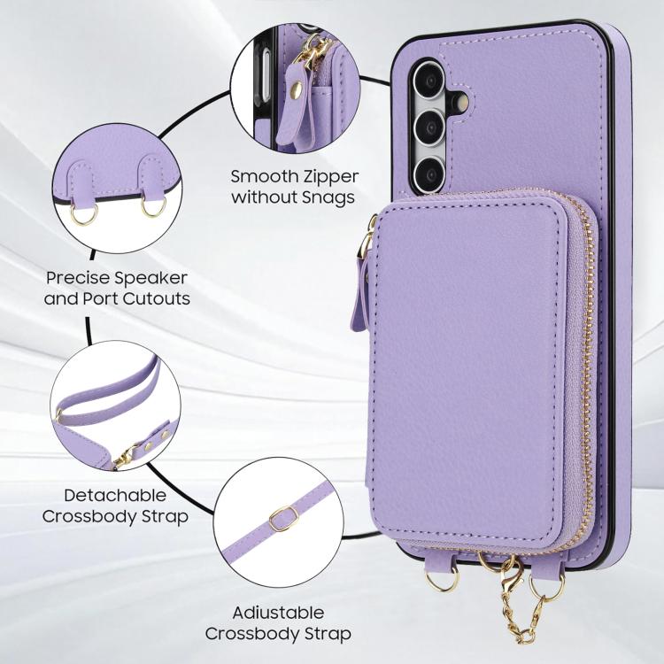 For Samsung Galaxy A15 4G / 5G AwQuer 2 in 1 Crossbody Zipper Wallet Leather Back Phone Case