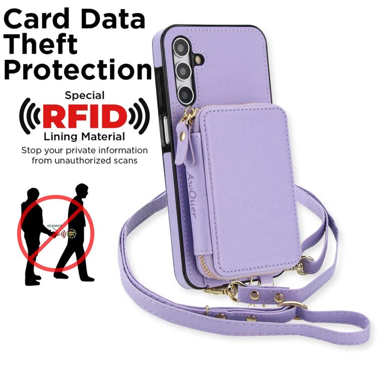 For Samsung Galaxy A15 4G / 5G AwQuer 2 in 1 Crossbody Zipper Wallet Leather Back Phone Case
