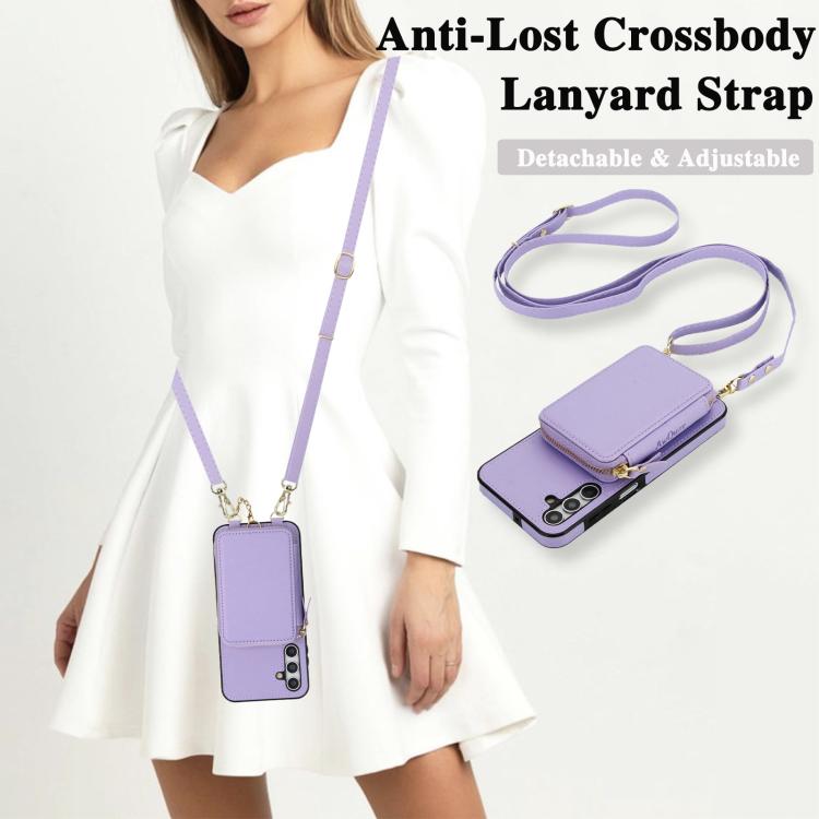 For Samsung Galaxy A15 4G / 5G AwQuer 2 in 1 Crossbody Zipper Wallet Leather Back Phone Case