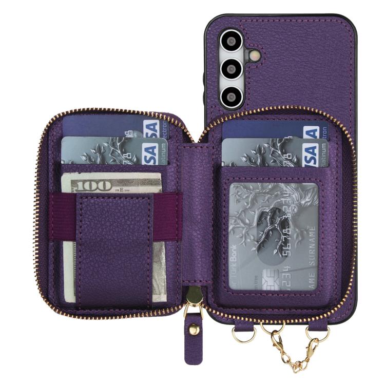 For Samsung Galaxy A15 4G / 5G AwQuer 2 in 1 Crossbody Zipper Wallet Leather Back Phone Case