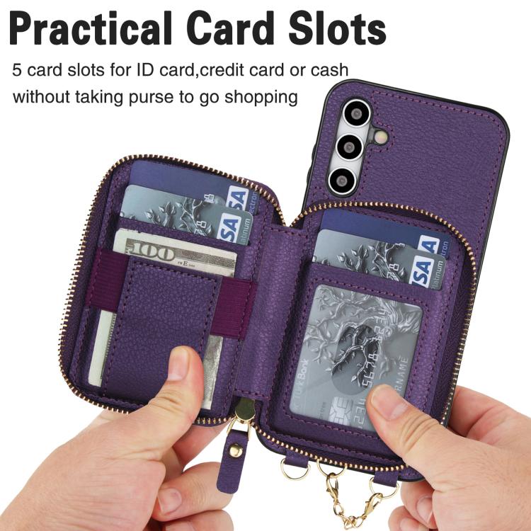 For Samsung Galaxy A15 4G / 5G AwQuer 2 in 1 Crossbody Zipper Wallet Leather Back Phone Case
